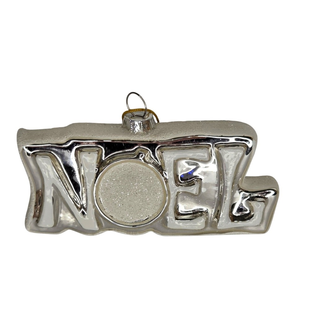 Noel Christmas Ornament Silver Glass Glitter Holiday Tree Decoration Silver